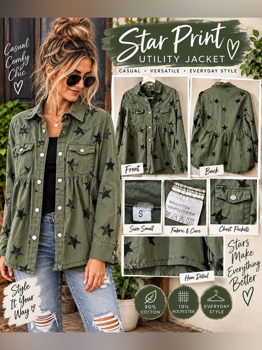 Star Print Utility Jacket